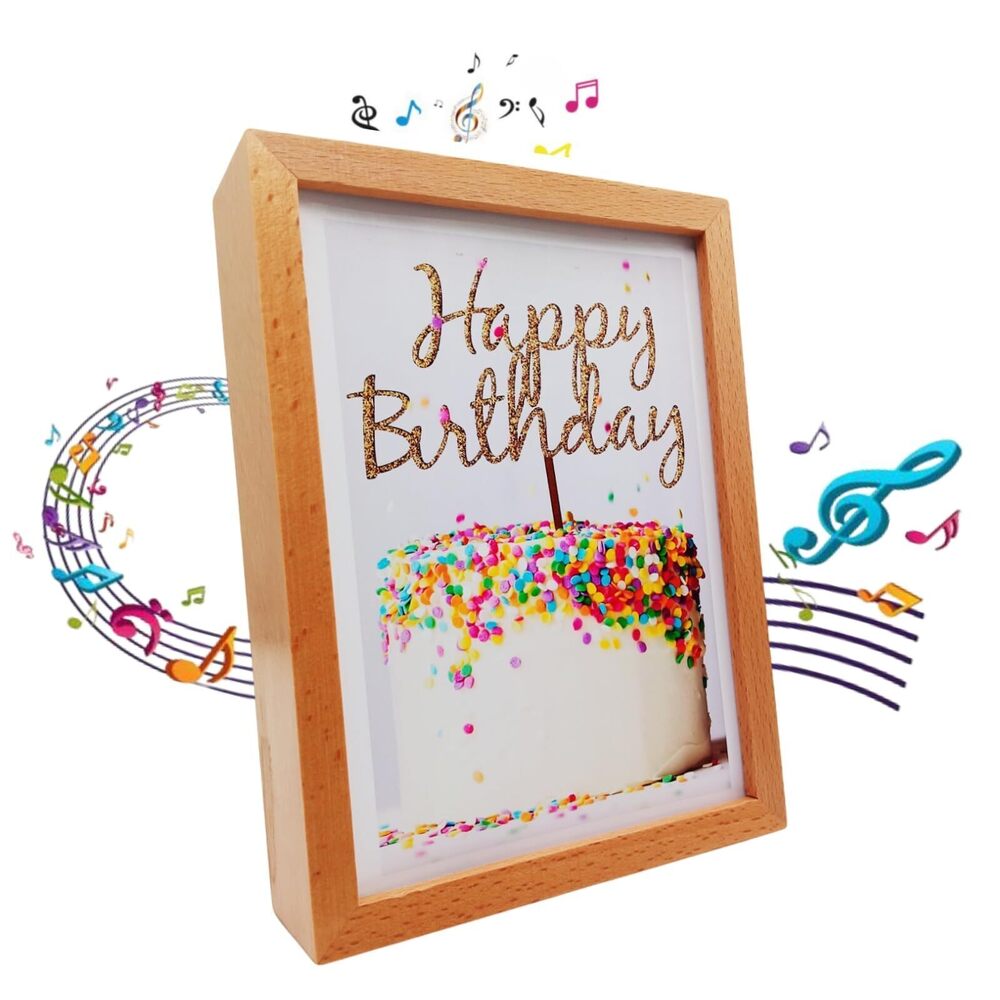 7062 Happy Birthday Wind up Music Box, Wooden Picture Frame, Gifts for Kids
